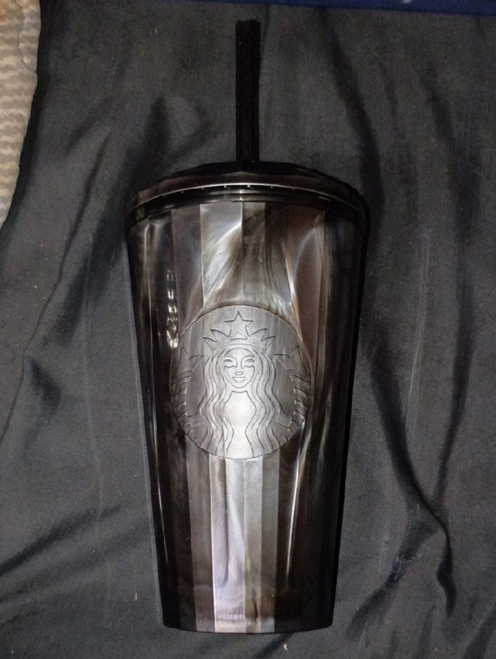 Starbucks Black Swirl Marble Travel Cup with Straw